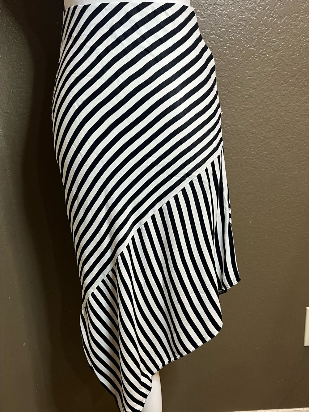 Zara Black & White Diagonal Striped Asymmetrical Skirt